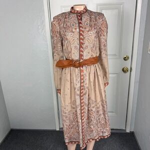 Vintage 70s Willie California Womens Dress 12 Belt Wool Polyester Floral K3-11